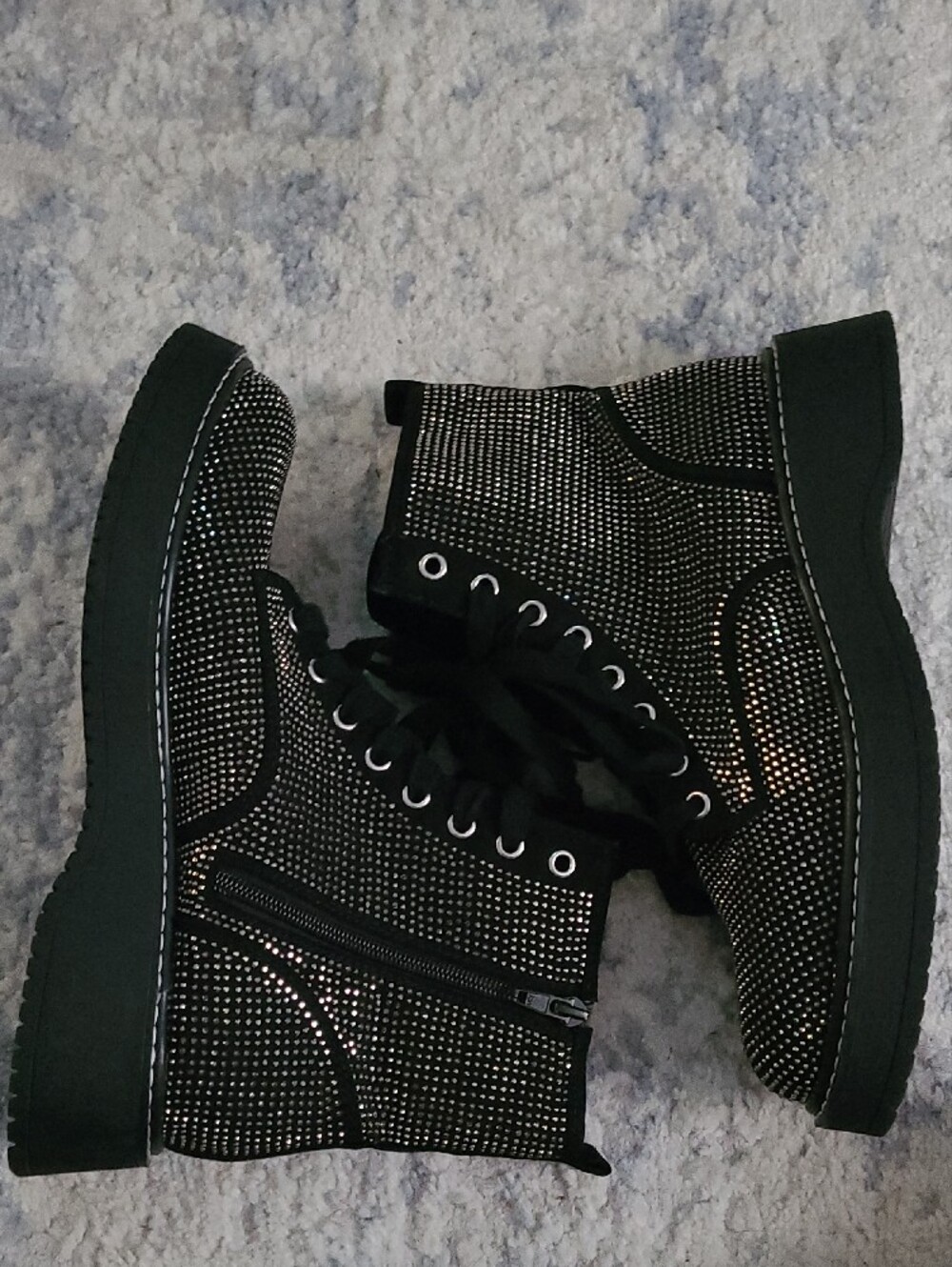 NWOT Madden NYC Black Rhinestone High-Top Lace-Up Womens Boots - Picture 4 of 9